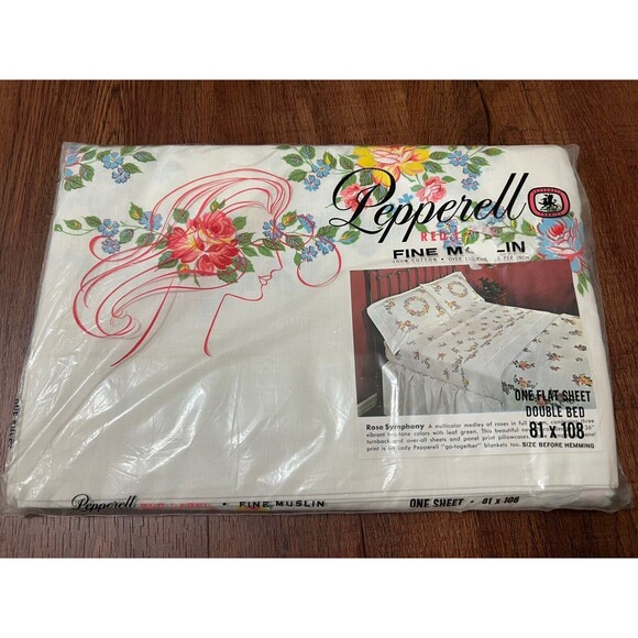 Vintage NEW Pepperell Fine Muslin Double Flat Sheet Floral NIP 81x108 - Picture 1 of 6